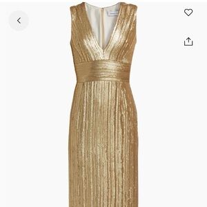 Prabal Gurung Gold Pleated Midi Dress